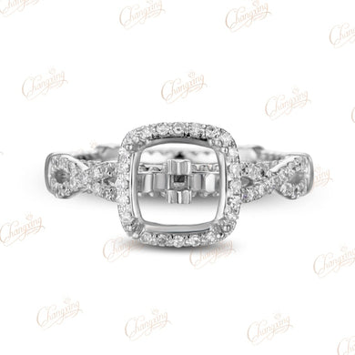 7.5x7.5mm Cushion Cut Natural Diamond Solid 14K Two Tone Gold Semi Mount Ring