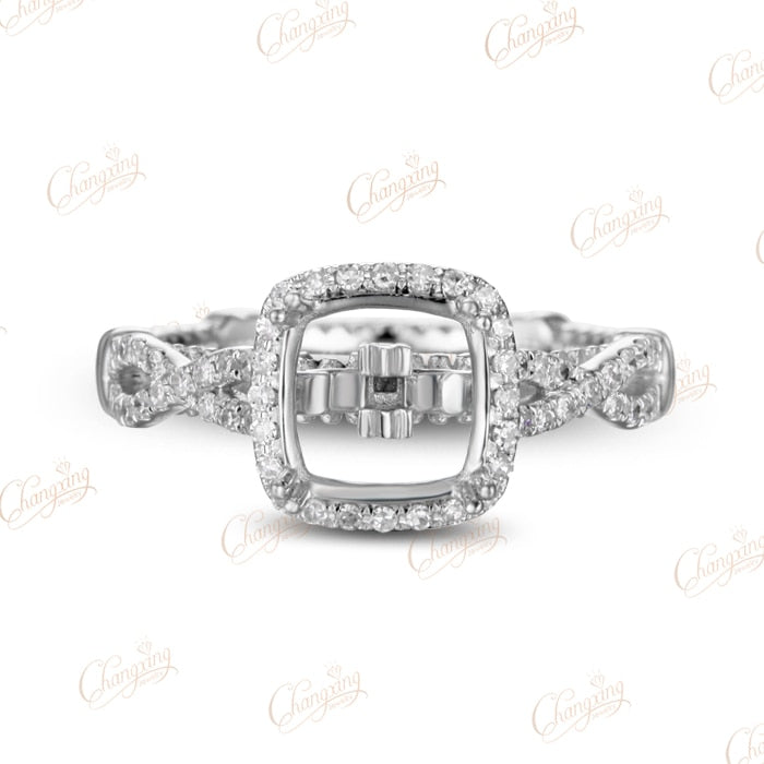 7.5x7.5mm Cushion Cut Natural Diamond Solid 14K Two Tone Gold Semi Mount Ring