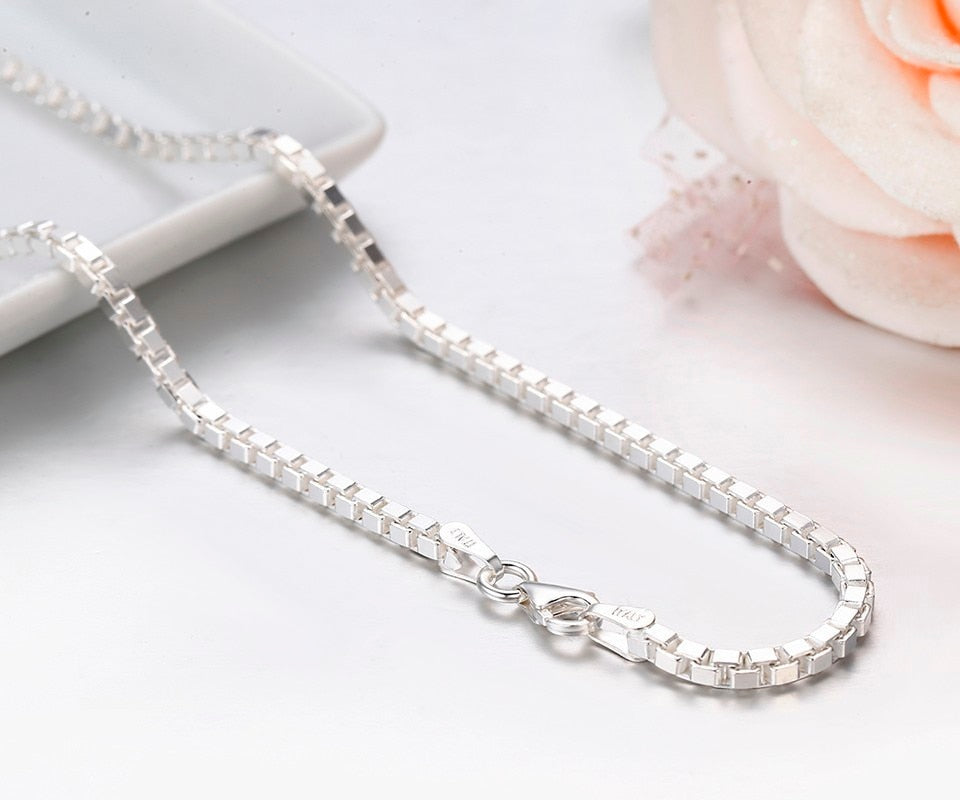 7 Sizes Available Real Pure 925 Sterling Silver Box Chain Necklace Women Men Jewelry Heavy kolye collares 35/40/45/50/55/60/80cm