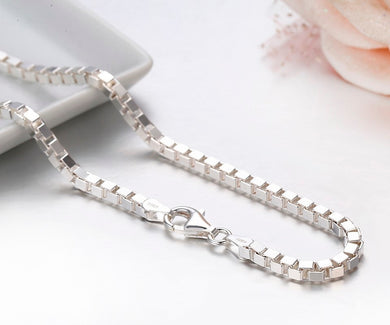 7Size Available Real Pure 925 Sterling Silver Box Chain Necklace Women Men Jewelry collier kolye collares off white ketting 3mm
