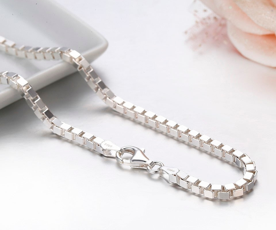 7Size Available Real Pure 925 Sterling Silver Box Chain Necklace Women Men Jewelry collier kolye collares off white ketting 3mm