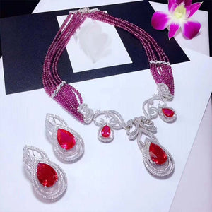 7rows one set red garnet round 3mm necklace and earrings wholesale beads nature 19inch woman