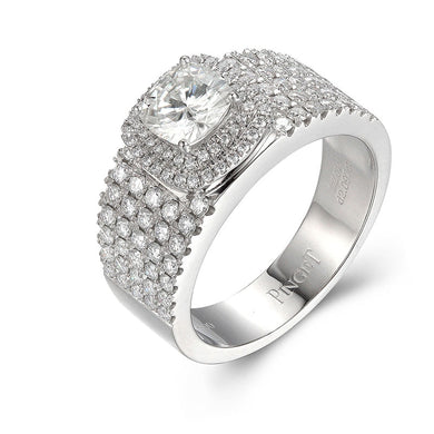 8.0mm Cushion Moissanite Diamond Ring Mens Ring in 14K White Gold