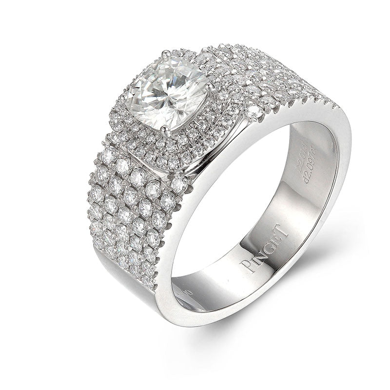 8.0mm Cushion Moissanite Diamond Ring Mens Ring in 14K White Gold