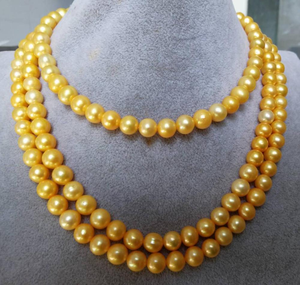 8-9 mm round natural south sea gold pearl necklace 60  14 k gold