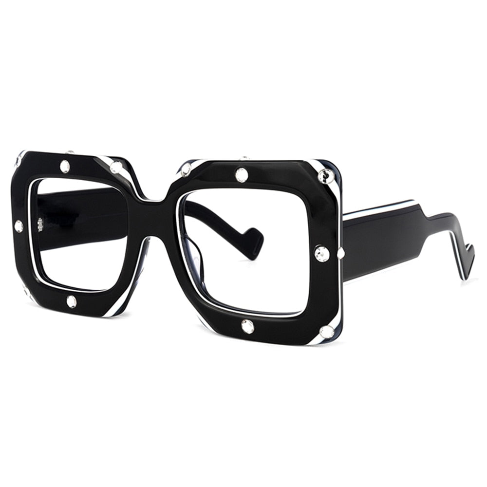 80502 Oversized Acetate Square Glasses Frame Diamond Women Optical Computer EyeGlasses
