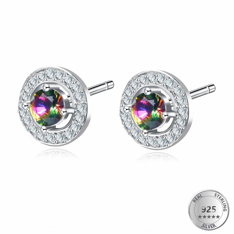 808 STORE Fashion Luxury 925 Silver Earrings Multicolor Crystal Wedding Earrings Stud Women Fine Jewelry Accessories