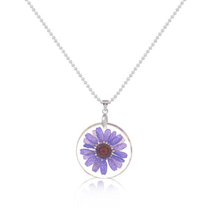 Handmade Boho Transparent Resin Dried Flower Daisy Necklace Ball Chain Silver Color White Round 45cm long, 1 Piece