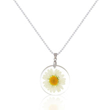 Load image into Gallery viewer, Handmade Boho Transparent Resin Dried Flower Daisy Necklace Ball Chain Silver Color White Round 45cm long, 1 Piece