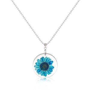 Handmade Boho Transparent Resin Dried Flower Daisy Necklace Ball Chain Silver Color White Round 45cm long, 1 Piece
