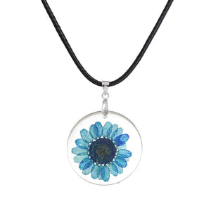 Handmade Boho Transparent Resin Dried Flower Daisy Necklace Ball Chain Silver Color White Round 45cm long, 1 Piece