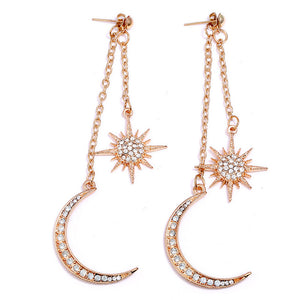 Hyperbole Trendy Ear Stud Earrings Gold Color Half Moon Flower Clear Rhinestone Women Party Club Jewelry 1 Pair