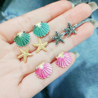 Marine Organisms Series Earrings Set Ear Stud Post Summer Trendy Jewelry for Women Men New Dropshipping 1 Set (4 pairs)