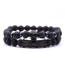 Load image into Gallery viewer, 8mm 2 piece/set Rock Skull Bracelet Homme Tiger Eye Best Friend Bracelet Set Charms Hop Lava Stone Bracelet Men
