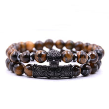 Load image into Gallery viewer, 8mm 2 piece/set Rock Skull Bracelet Homme Tiger Eye Best Friend Bracelet Set Charms Hop Lava Stone Bracelet Men