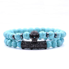 Load image into Gallery viewer, 8mm 2 piece/set Rock Skull Bracelet Homme Tiger Eye Best Friend Bracelet Set Charms Hop Lava Stone Bracelet Men