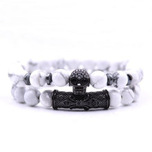 Load image into Gallery viewer, 8mm 2 piece/set Rock Skull Bracelet Homme Tiger Eye Best Friend Bracelet Set Charms Hop Lava Stone Bracelet Men