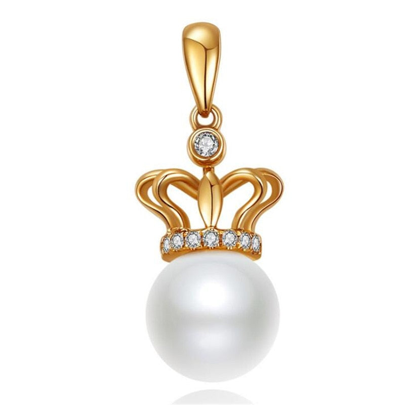 8mm Pearl Women Necklaces & Pendants 18K Gold AU750 Necklace With Crown Shape Pendant Colar Zircon