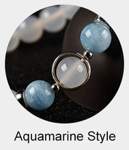 Load image into Gallery viewer, 8mm Natural White Agate Bracelet Aquamarine 925 Silver Crystals Bracelet Strawberry Stone Bracelets For Women Bayan Bileklik