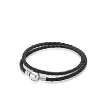 Carica l'immagine nel visualizzatore di Gallery, Bracciale di base in corda di cuoio in argento sterling 925 stile 9 per donna Chiusura con clip adatta perline e pendenti per donna 