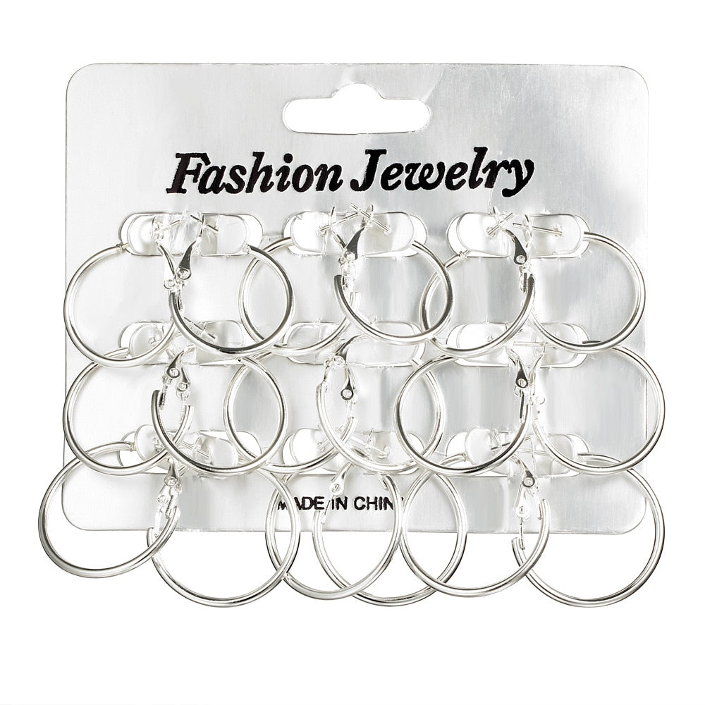 9 pairs/lot Small Smooth Circle Hoop Earring Silver Color Round Loop Earrings Set For Women Men Jewelry Simple Ear Accessories