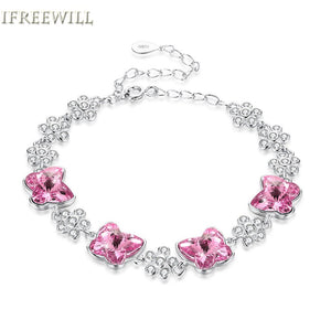 925 Silver Bracelet for Woman Element pink Crystal Butterfly Modeling hand jewelry