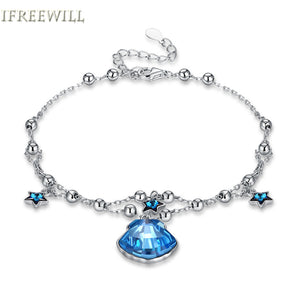 925 Silver Crystal Bracelet for woman Element stars charm Blue shell crystal hand jewelry