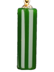 925 Silver Inlaid Hetian Jade Cylinder Pendant Necklace