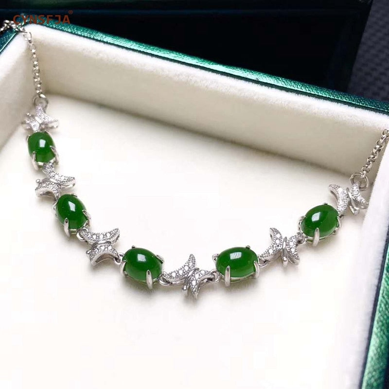 925 Silver Inlaid Russian Jasper Bracelets Certified Natural Hetian Jasper Lucky Jade Bracelet High Quality Birthd Gifts