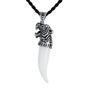 925 Silver Men Jewelry Animal Tiger Head Wolf Tooth Necklace Male Boys Antique Gothic Co Accessories Gift 20 Rope 4W NZ082