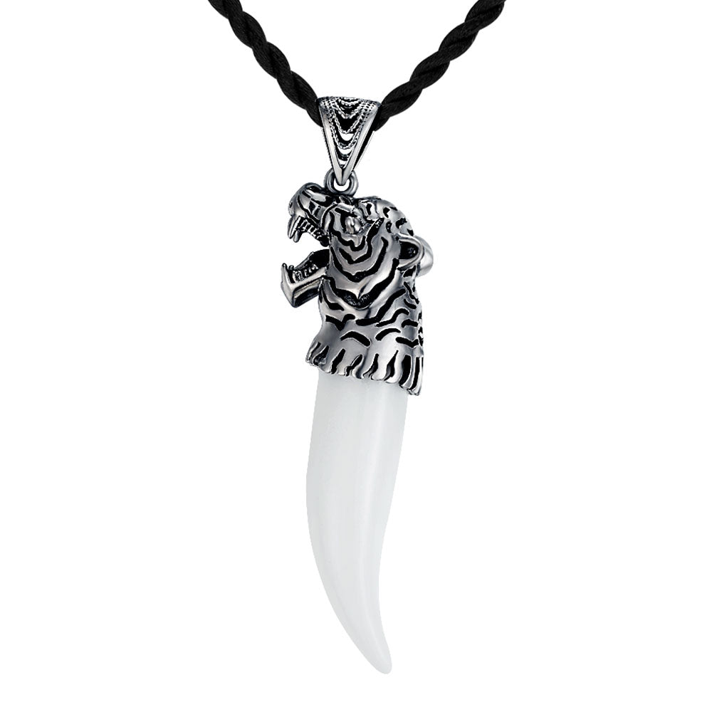 925 Silver Men Jewelry Animal Tiger Head Wolf Tooth Necklace Male Boys Antique Gothic Co Accessories Gift 20 Rope 4W NZ082
