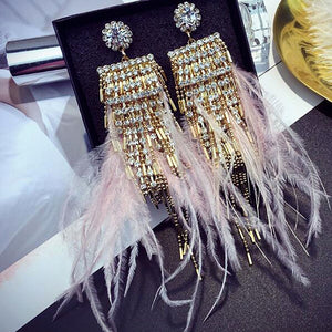 925 Silver Needle Feather Long Tassel Earrings For Women Fashion Boho Rhinestone Drop Earrings Jewelry Wholesale Female Gift