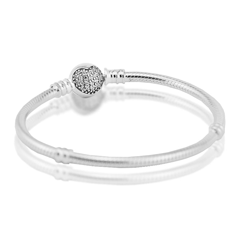 925 Silver bangle Sparkling Heart Bracelet Sterling-Silver-Jewelry Snake Chain Charm Bracelets for Women DIY Jewelry Wholesale