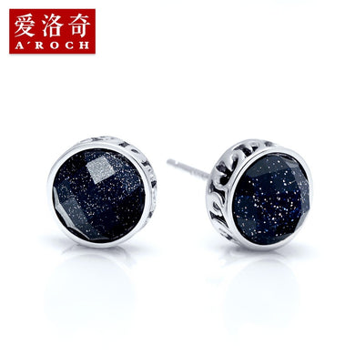 925 Silver natural semi-precious stones male simple Black Onyx Oval Korean men lovers ear jewelry Blue gravel girlfriend gfit