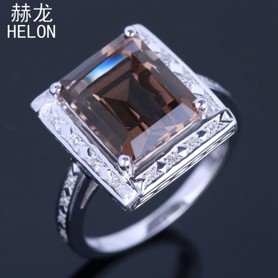 925 Sterling Silver 9x11mm Emerald Cut Genuine Smokey Quartz Engagement Fine Ring Pave Natural Diamond Jewelry Wedding Ring