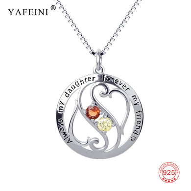 925 Sterling Silver Always my daughter forever my friend 2 Tone Rhinestone Pendant Necklace For Women