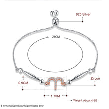 Load image into Gallery viewer, 925 Sterling Silver Aries Virgo Sagittarius Aquarius Pisces Taurus Signs of the Zodiac Female Bracelets Length: Adjustable