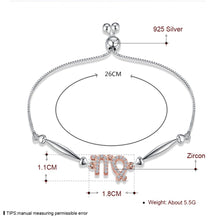 Load image into Gallery viewer, 925 Sterling Silver Aries Virgo Sagittarius Aquarius Pisces Taurus Signs of the Zodiac Female Bracelets Length: Adjustable