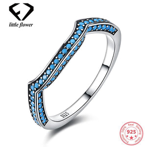 925 Sterling Silver Blue Turquoise Crown Close Rings for Women Korean Fashion Sweet Fine Jewelry Finger Ornament Geometric Type
