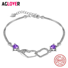 Load image into Gallery viewer, 925 Sterling Silver Bracelet Heart Charm Woman Bracelet AAA Crystal Silver Female Jewelry