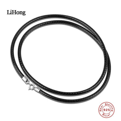 Collana con cinturino in pelle con bottoni in argento sterling 925 Accessori di base per uomo e donna Accessori per collane 3MM50CM 