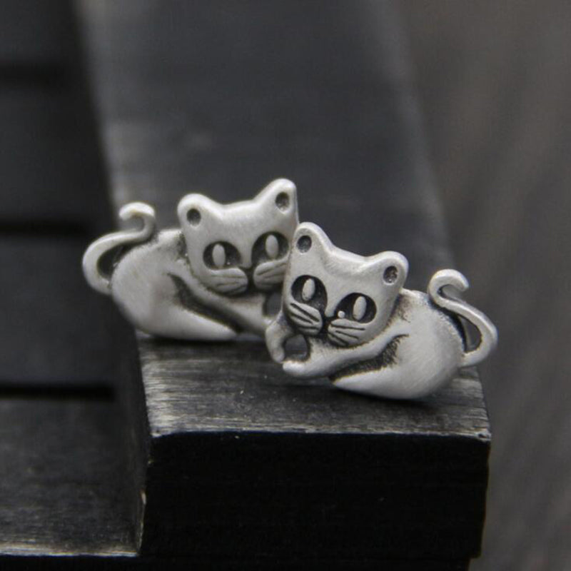 925 Sterling Silver Cat Shape Vintage Stud Earring For Men & Women Ethnic Earring Hand Made Jewelry arete de plata para mujer