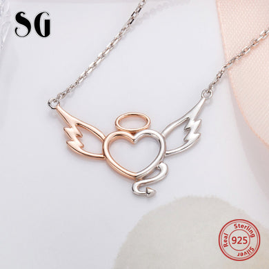 Catena in argento sterling 925 gioielleria raffinata colore argento Ali d'angelo e coda di demone amore collane Pendenti per la creazione di gioielli 