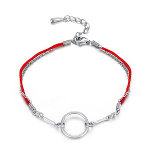 925 Sterling Silver Chain Link Red Thread String Bracelet Lucky Hand Chain Simple Round Circle Bracelets For Women W3 BA034