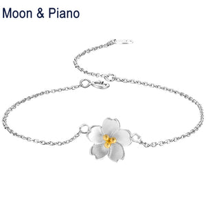 925 Sterling Silver Cherry Blossom Sparkling Strand Bracelet For Women Engagement Anniversary Beautiful Birthd Gift 2018 New