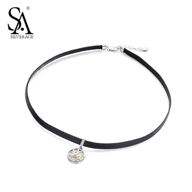 925 Sterling Silver Choker Necklaces for Women 2018 New Black Leather 18K Gold Charms AAA CZ Necklaces & Pendant