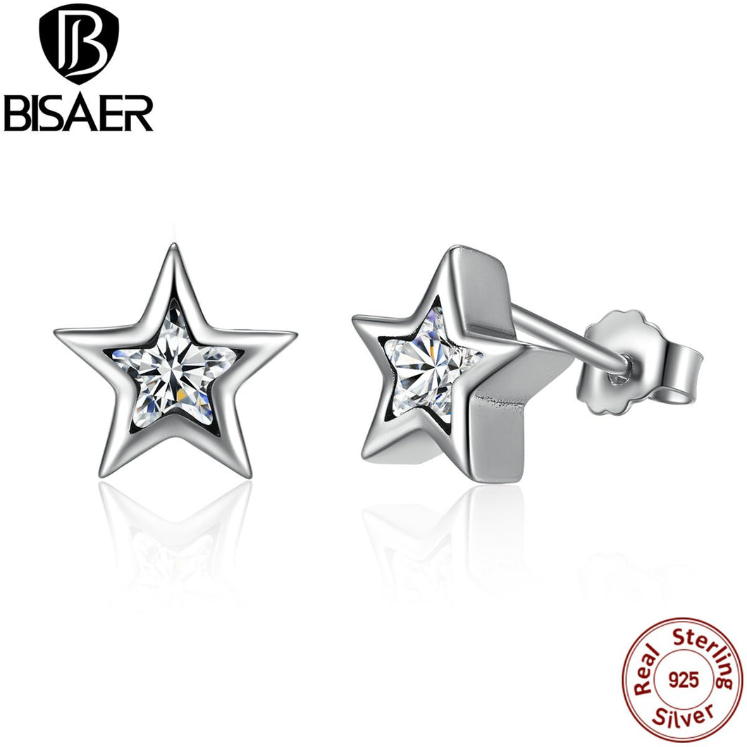 925 Sterling Silver Clear CZ Starshine Stud Earrings For Women Brincos Compatible with European Jewelry Store Bijoux