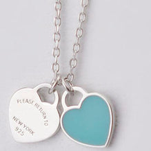 Carica l&#39;immagine nel visualizzatore di Gallery, 925 Sterling Silver Double Heart Pendant Necklace Blue Pink Enamel Chain Clavicle Necklace Best Gift for Women Girl Short Choker