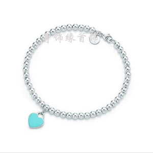 925 Sterling Silver Double Heart Pendant Necklace Blue Pink Enamel Chain Clavicle Necklace Best Gift for Women Girl Short Choker