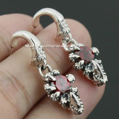 925 Sterling Silver Dragon Claw Hold Red CZ Mens Biker Rocker Stud Earring 8R006 (2 Pieces)